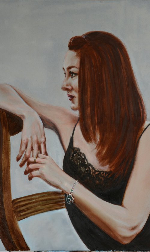 The woman in thoughts - Figurative painting  original oil painting home decor people woman girl Art Love painting Gift idea by Anna Brazhnikova