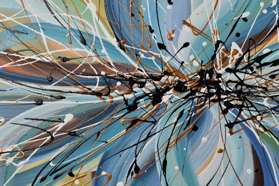 Blue Passion Flower  - Large Abstract Floral Painting