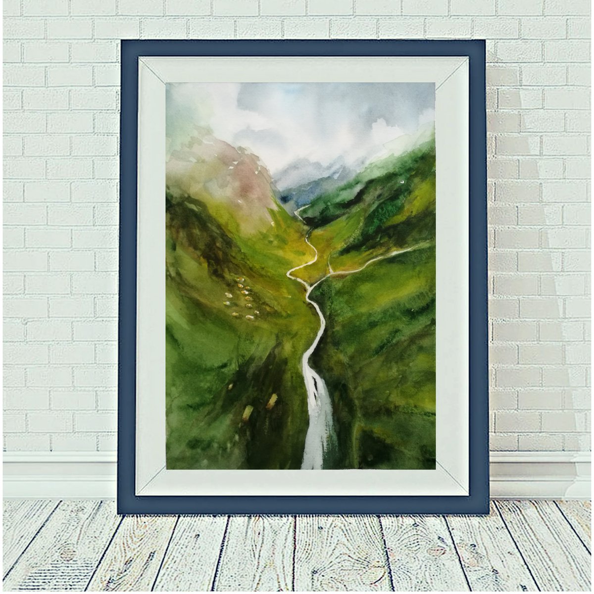 Green Valley - Mountain watercolour landscape by Daniela Roughsedge