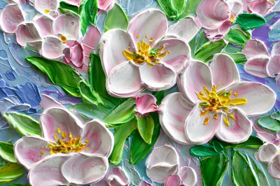 Apple Blossom Flowers - Impasto Spring Tree Flowers