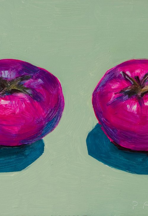modern pop art still life of pink tomatoes by Olivier Payeur