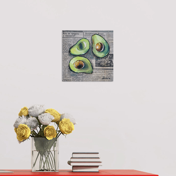 Avocado on vintage (1989) newspaper