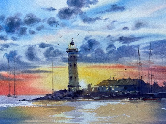 Sunset on the sea  Lighthouse #5