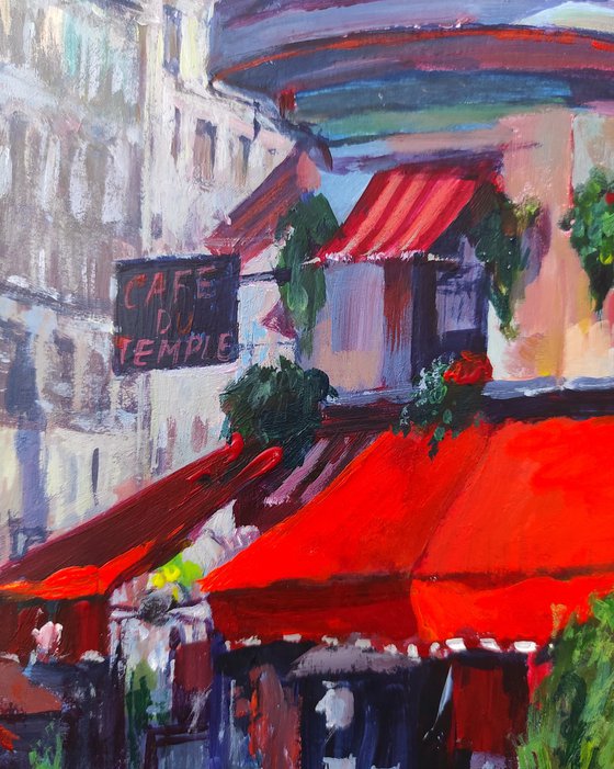 French cafe with a red roof