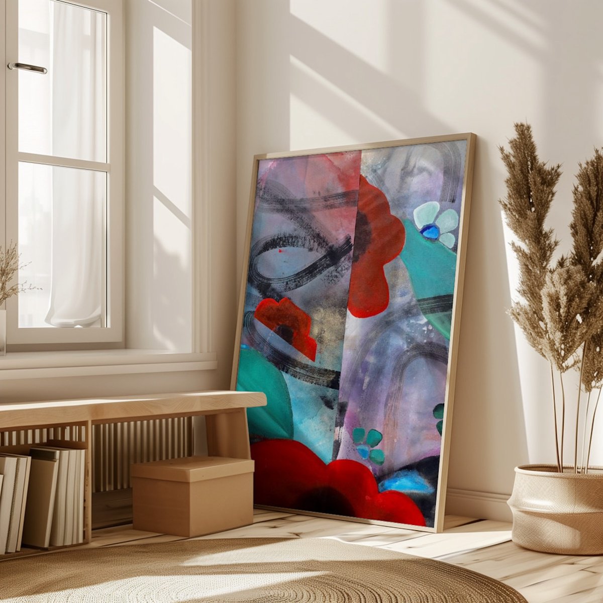 Abstract Botanical Acrylic Painting By Poovi Art, 30 X 48", Meant To Be 02, Original Artwork