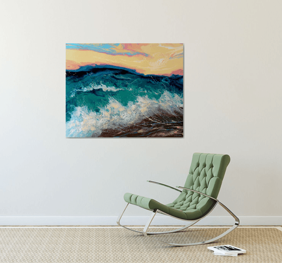 Seascape "Sunset over the sea"  Large Painting