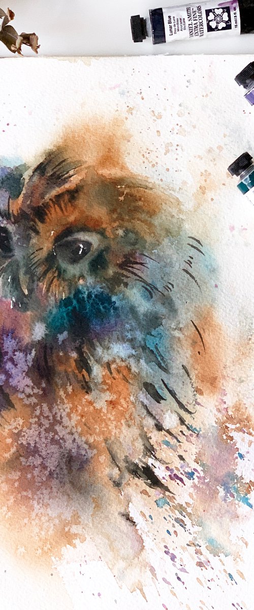 Colorful Owl Watercolor Painting by Sophie Rodionov