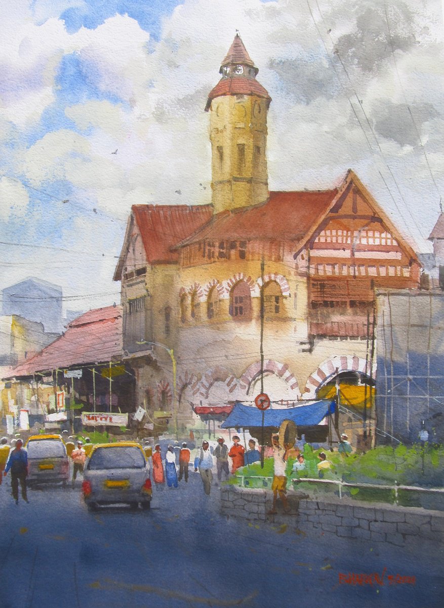 Impressionistic Landscape Watercolour By Bhargavkumar Kulkarni, 12 X 17, Crawford Market, Mumbai, Original Artwork