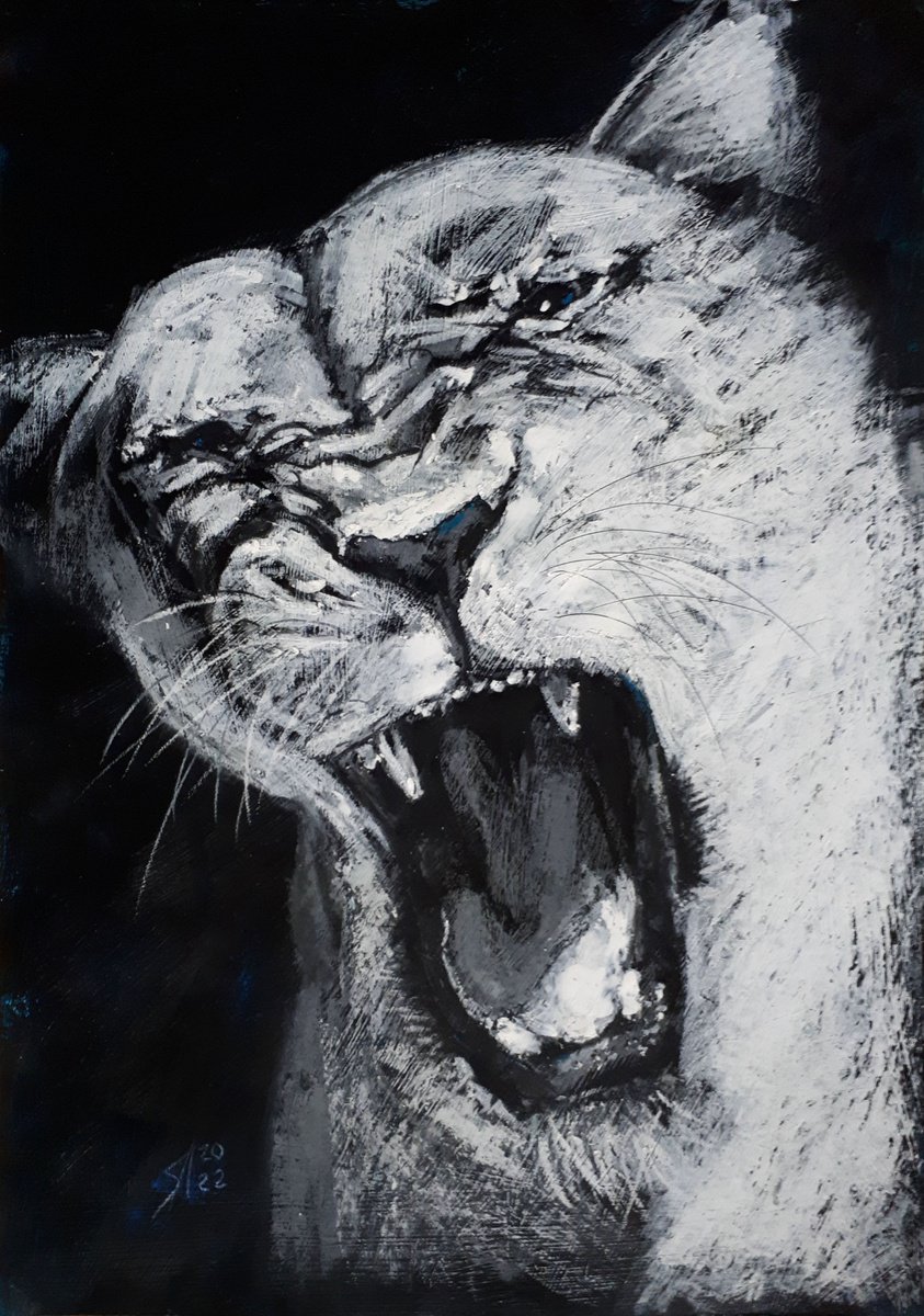 Aggression... / FROM THE ANIMAL PORTRAITS SERIES / ORIGINAL PAINTING by Salana Art Gallery
