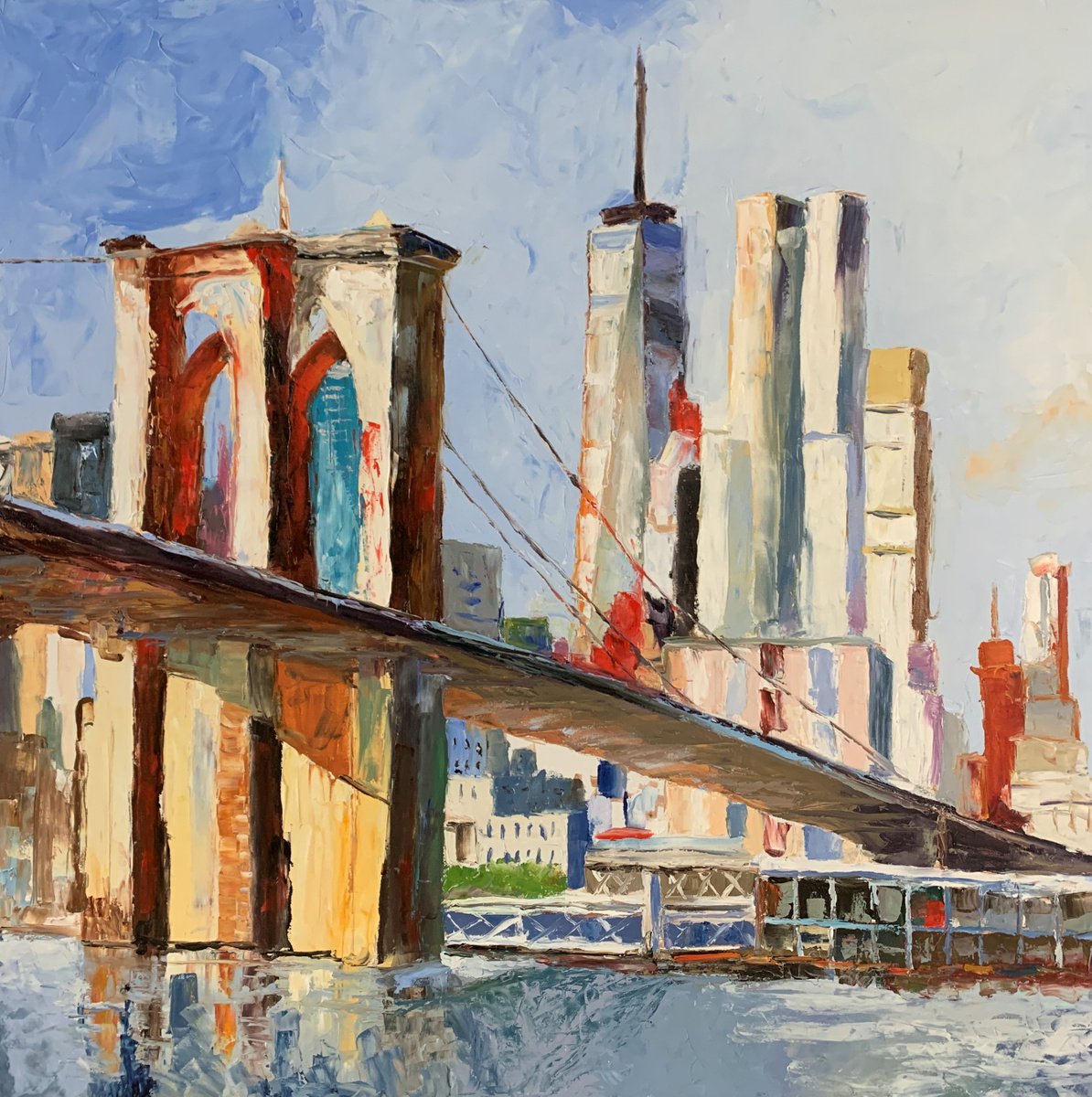 New York City. Brooklyn bridge.  Palette knife original oil painting. by Vita Schagen