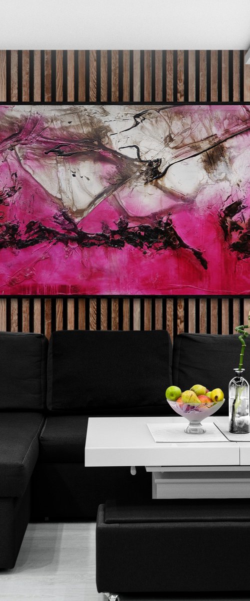 Pink and Grunge 270cm x 120cm Textured Abstract Art by Franko