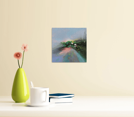 Light Play !! Abstract white water lilies !! Small Painting !! Mini Painting !!