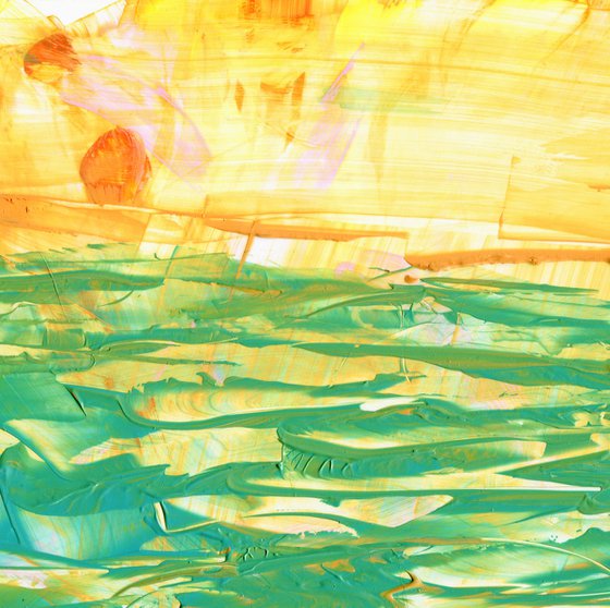 Abstract acrylic artwork in orange and green