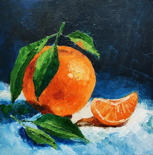 Tangerine Painting Fruit Original Art Orange Wall Art Citrus Small Artwork by Yulia Berseneva