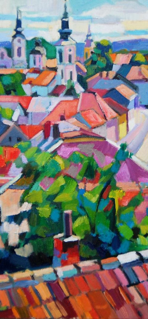 Old city roofs / 45 x 40 x 2 cm by Maja Đokić Mihajlović