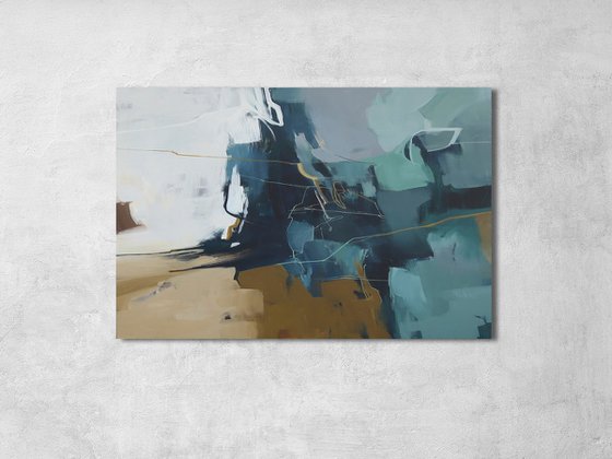 "Bosco" Abstract dark teal beige acrylic art