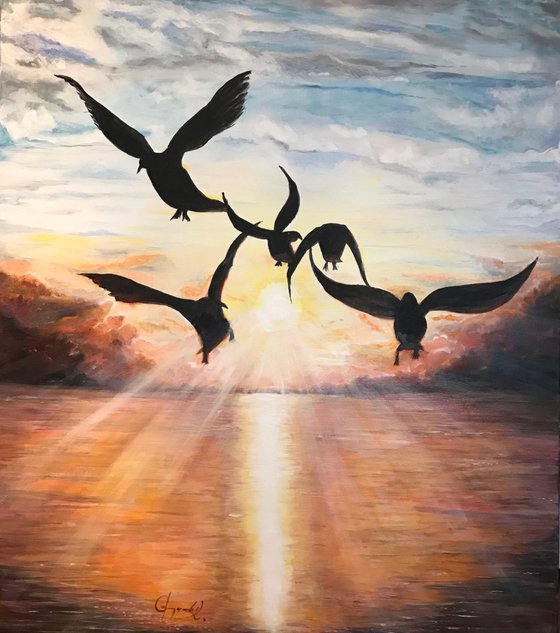 Birds In The Sunset
