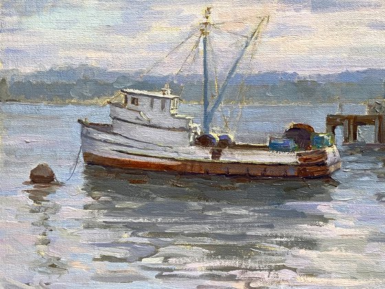 Old Fishing Boat At Monterey Wharf Oil painting by Tatyana Fogarty