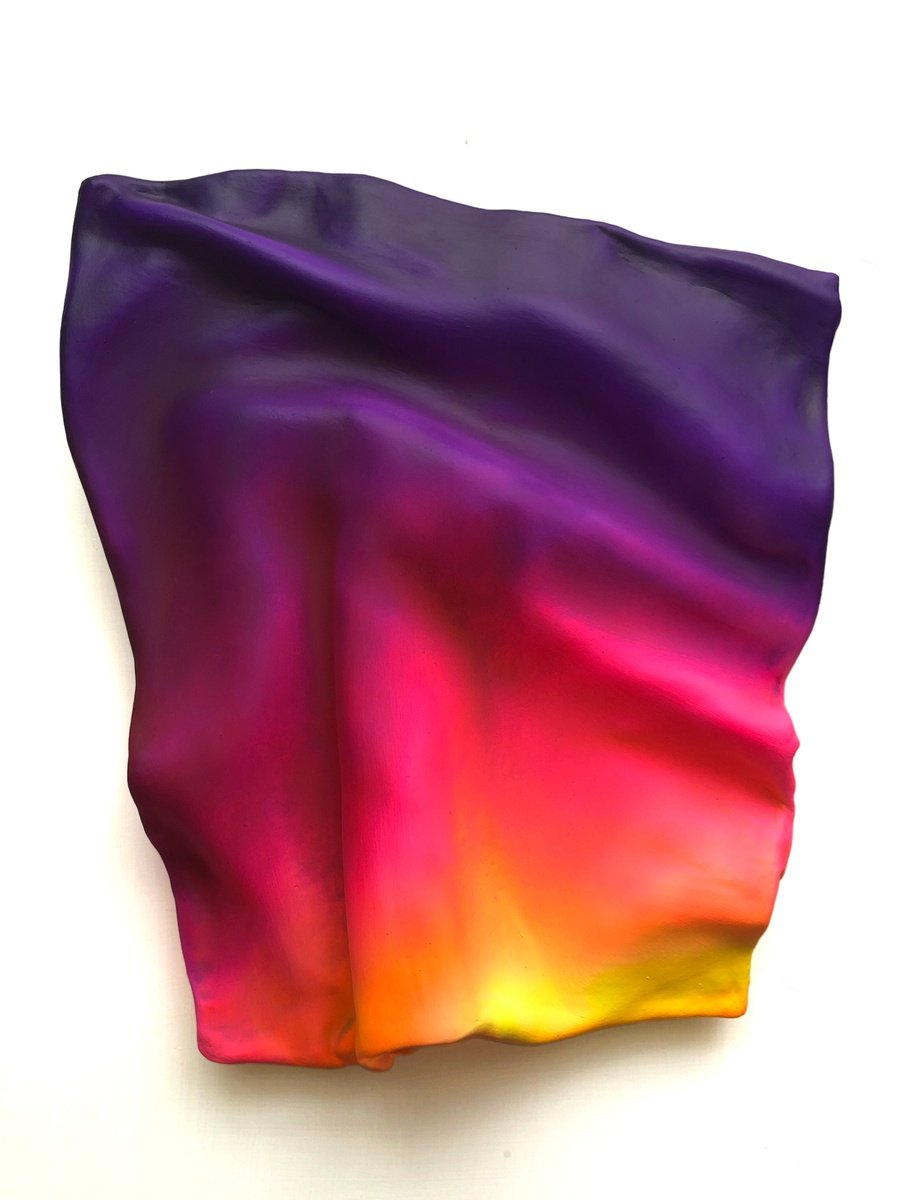 Organic Abstract Relief By Viacheslav Zaykin, 16 X 19", Structure 1 | Blue To Pink Wave Relief, Original Artwork