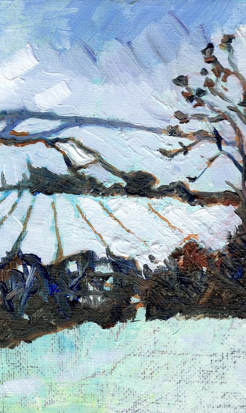 Snow Covered Hill - A47 - Leicestershire by Mary Kemp