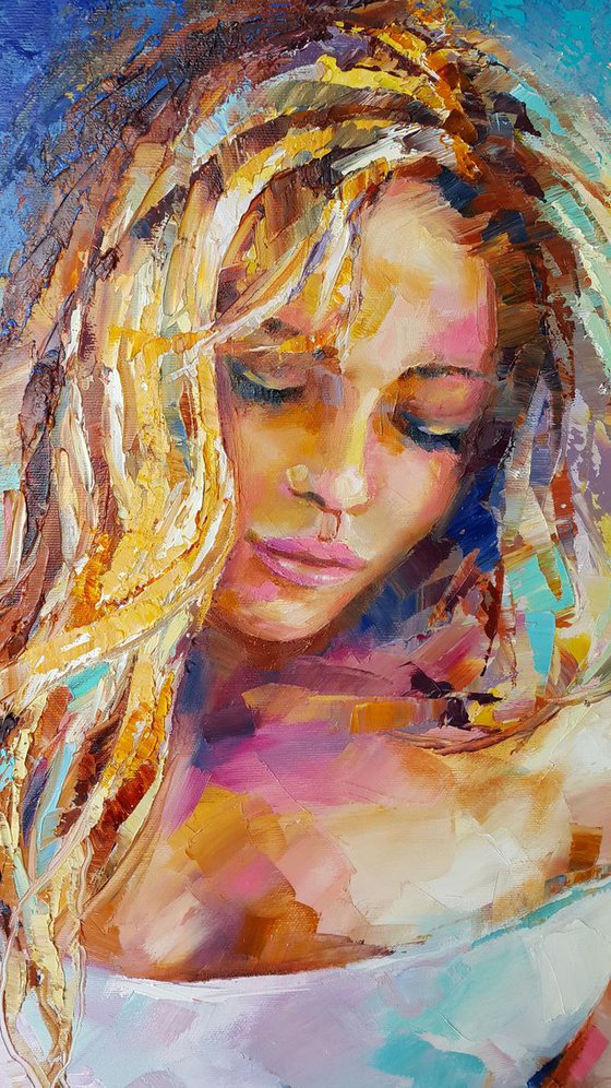 Impasto oil painting, nude figure, portrait female, artwork " You are in my heart '