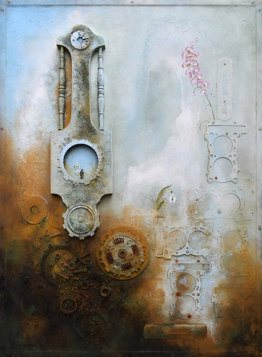 Organic Abstract Painting By Milena Nicosia, 35 X 48", Detriti Di Un Tempo Perduto, Original Artwork