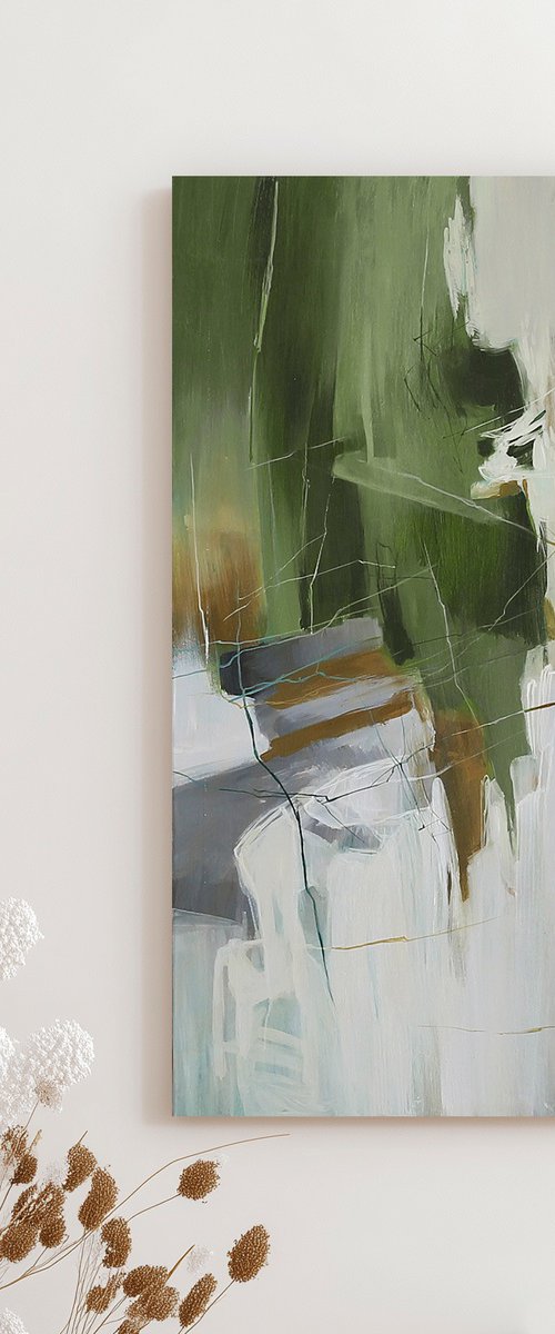 "Green Melody 3" Abstract green beige art by Nina Smykal