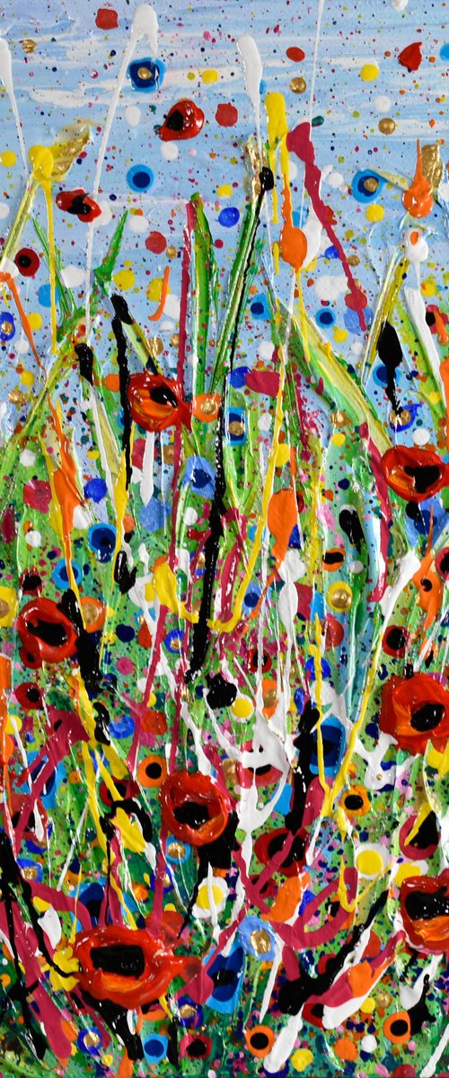Poppy Meadow II - Wildflower field Painting, Textured Wall Art by Olga Tkachyk