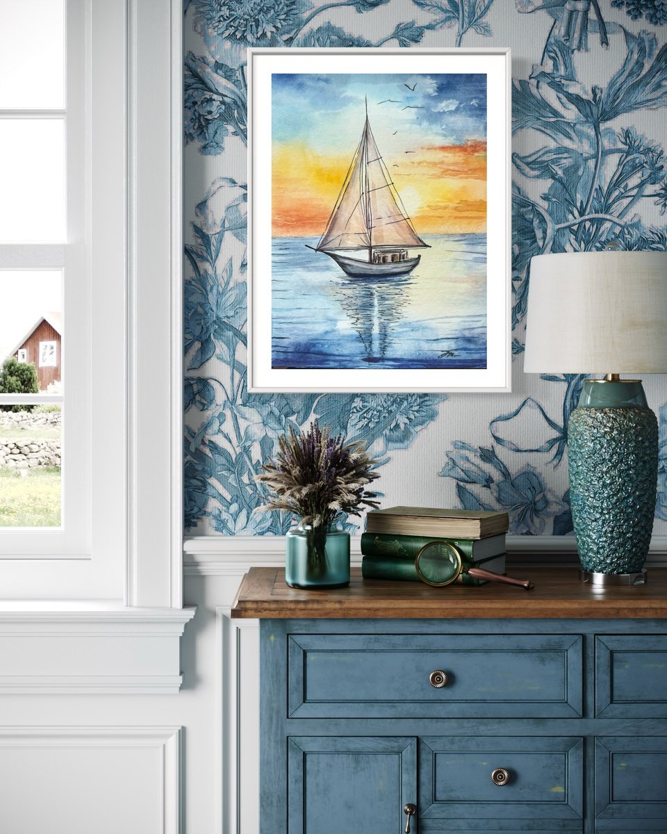 Impressionistic Landscape Watercolour By Julia Gorislavska, 7 X 9", Sunset, Original Artwork