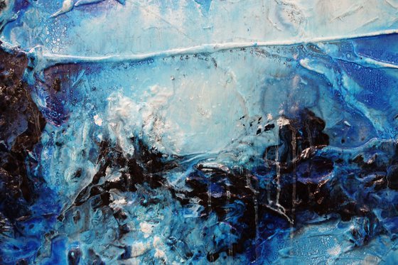 Blue Oyster Bay 160cm x 100cm Blue White Textured Abstract Art