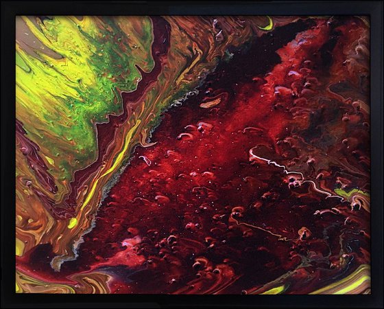 "Hell Broke Loose" - FREE USA SHIPPING - Original Abstract PMS Fluid Acrylic Painting, Framed - 22 x 18 inches