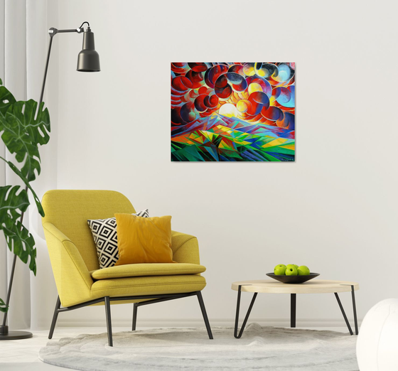 Sunset (100x80cm, cubism, oil painting)