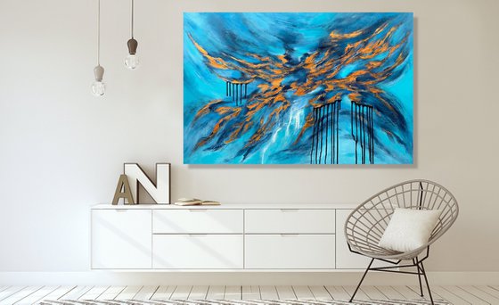 COMMISSIONED ARTWORK FOR M N-K - Blue Planet #2 - XL LARGE,  TEXTURED ABSTRACT ART – EXPRESSIONS OF ENERGY AND LIGHT. READY TO HANG!