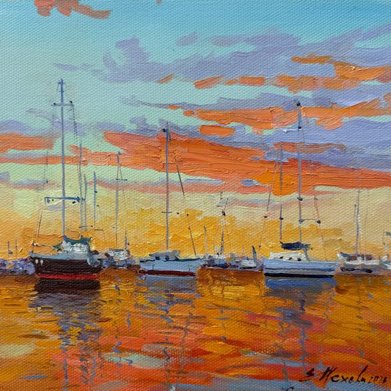 Sailboats at sunset