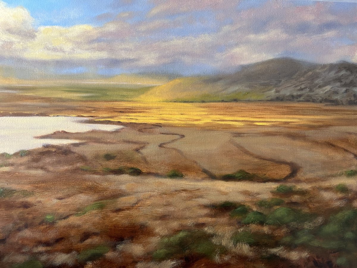 Impressionistic Landscape Oil Painting By Alina Karpova, 16 X 12, Early Sunset, Original Artwork