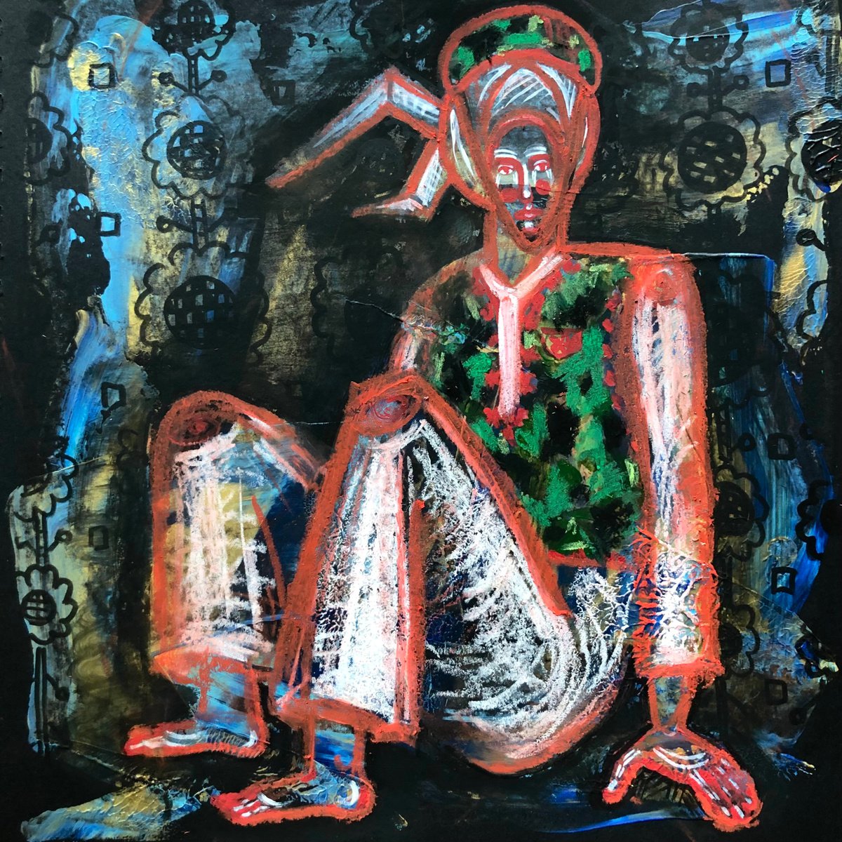 Naive Portrait Acrylic Painting By Yuliia Chaika, 11 X 11", We Are At War, Original Artwork