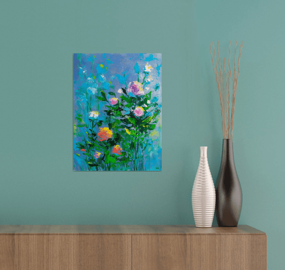 Abstract flowers on blue