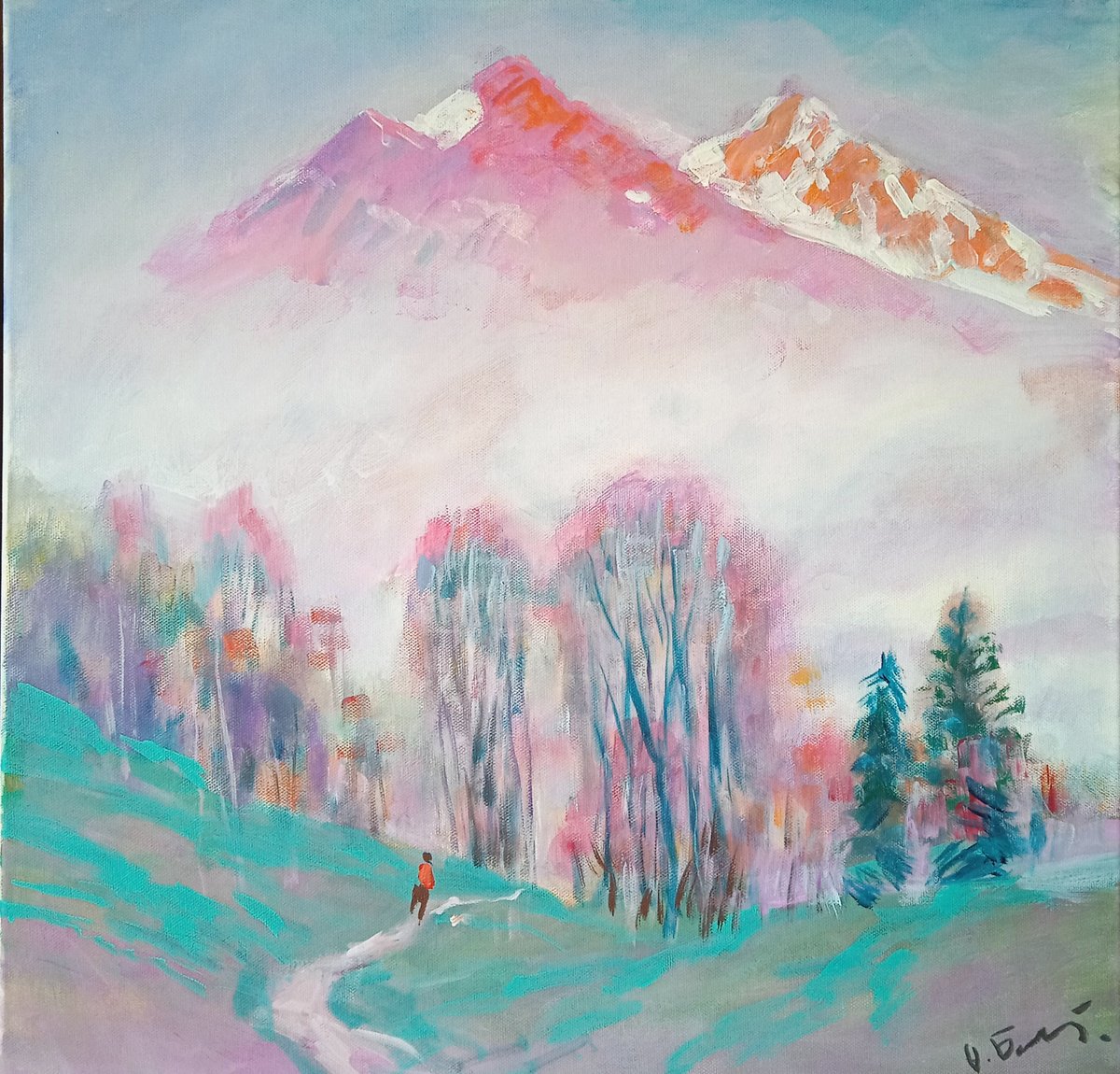 Impressionistic Landscape Acrylic Painting By Oleksandr Bielskyi, 20 X 20", ???? ? ??????, Original Artwork