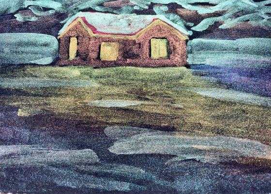 Christmas Watercolor Painting, Aurora Borealis Original Artwork, Metallic Painting, Night Wall Art