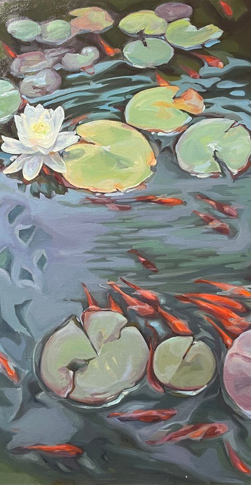 Pond with flower and fish by Guzel Min