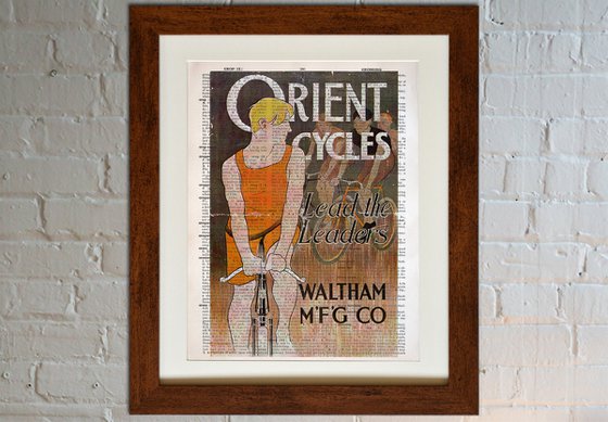Orient Cycles - Collage Art Print on Large Real English Dictionary Vintage Book Page