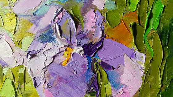 Oil Original Painting " Field Irises" Impasto flowers on canvas, palette knife
