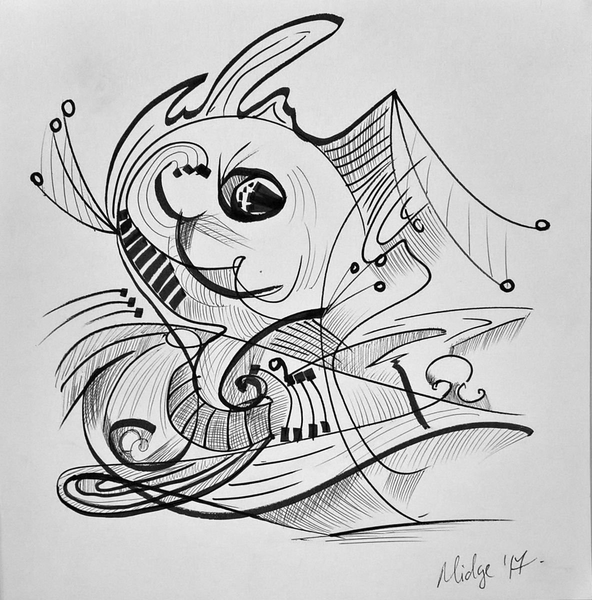 Where’s White Rabbit (Ink drawing) by Midge
