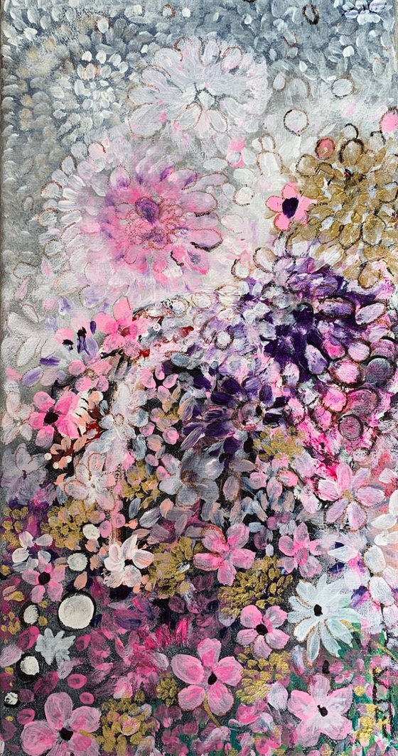Florals - Original Acrylic Painting on Canvas - Ready to Hang - Ballerina - Fine Art - UK Art - Affordable Art - Home Decor - 38x20 cm - 15"x8"