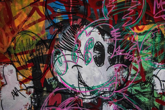 Mickey Mouse Street Art in pink, green black