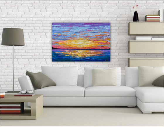 Ocean Sunset- Original Painting on Canvas, Heavy impasto seascape artwork