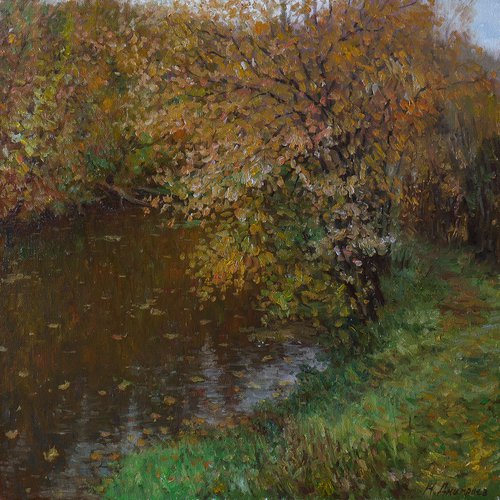 Silence Of Autumn - river autumn landscape painting by Nikolay Dmitriev