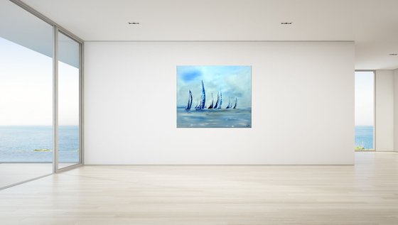 Happy Holidays - abstract seascape on canvas, ready to hang