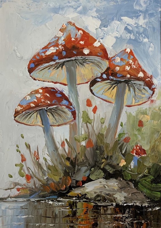 Fly agaric.Mushrooms landscape