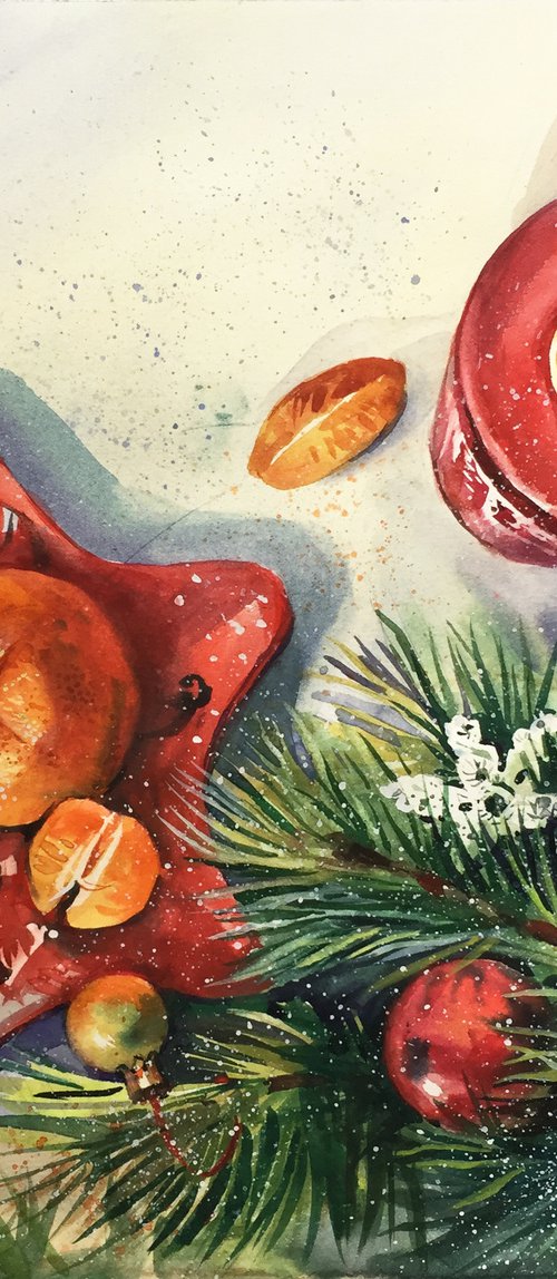 New Year. Christmas toys and tangerines. by Natalia Veyner